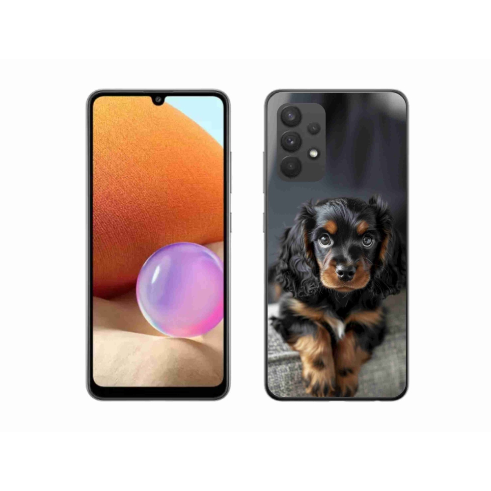 Gelový kryt mmCase na Samsung Galaxy A32 4G - roztomilý dlouhosrstý jezevčík