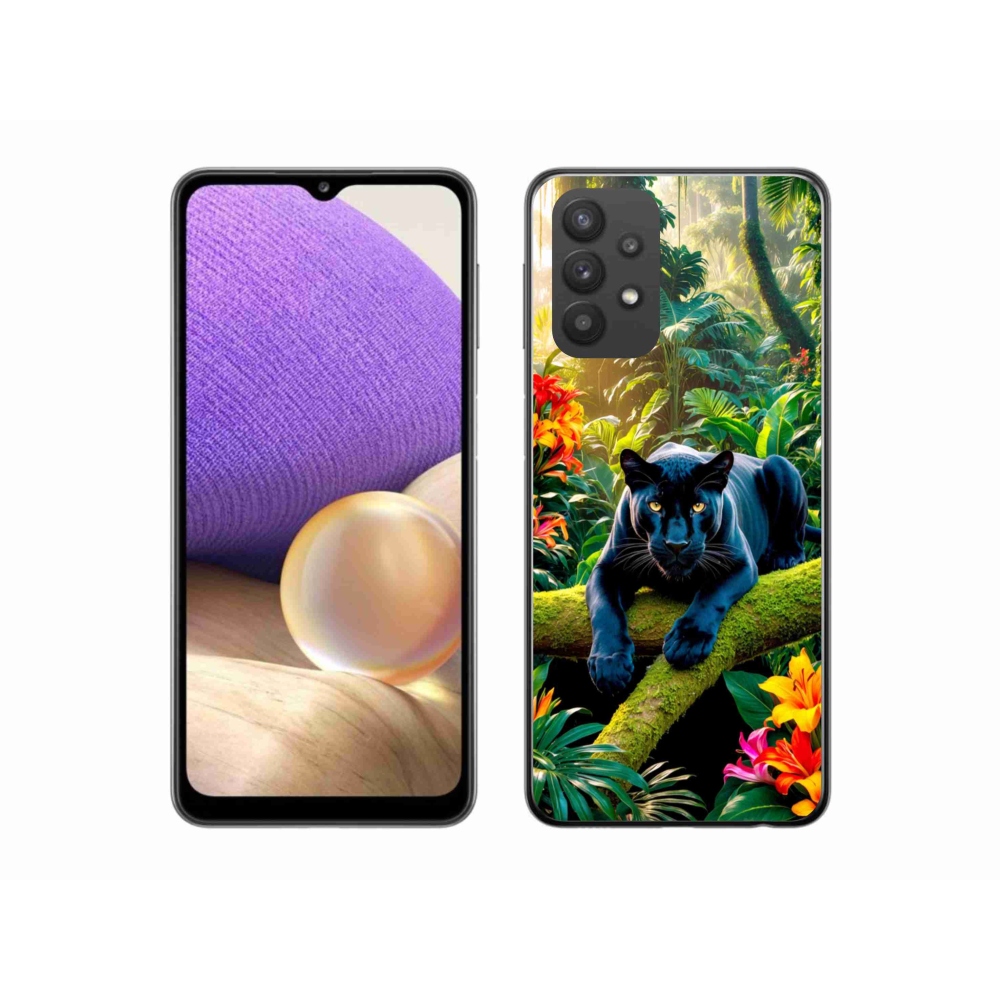 Gelový kryt mmCase na Samsung Galaxy A32 5G - černý panter v džungli