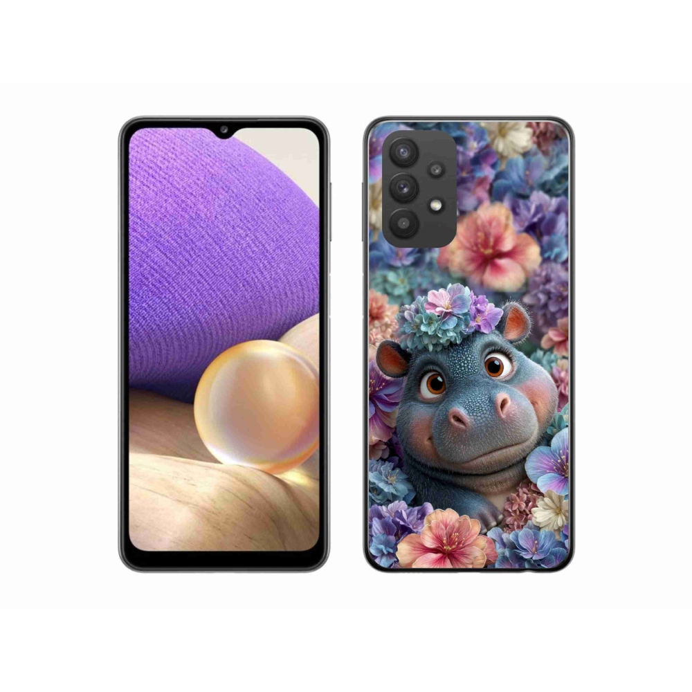 Gelový kryt mmCase na Samsung Galaxy A32 5G - hrošík v květinách