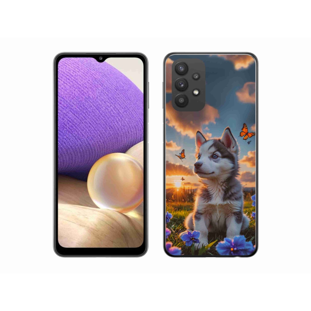 Gelový kryt mmCase na Samsung Galaxy A32 5G - husky při západu slunce