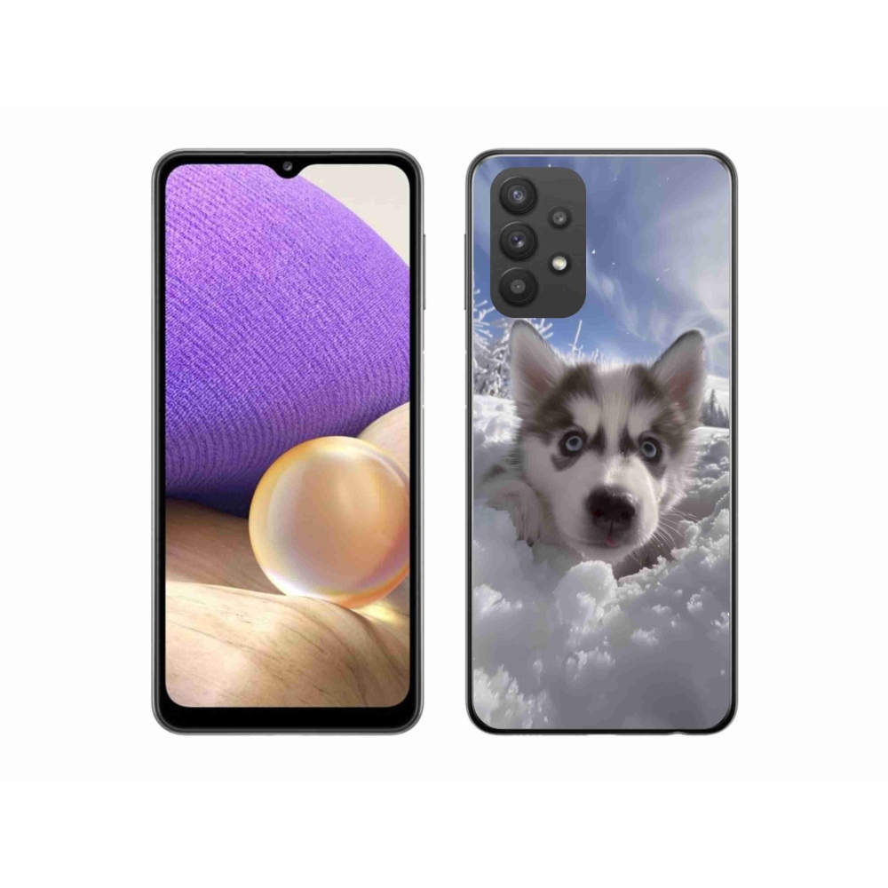 Gelový kryt mmCase na Samsung Galaxy A32 5G - husky ve sněhu