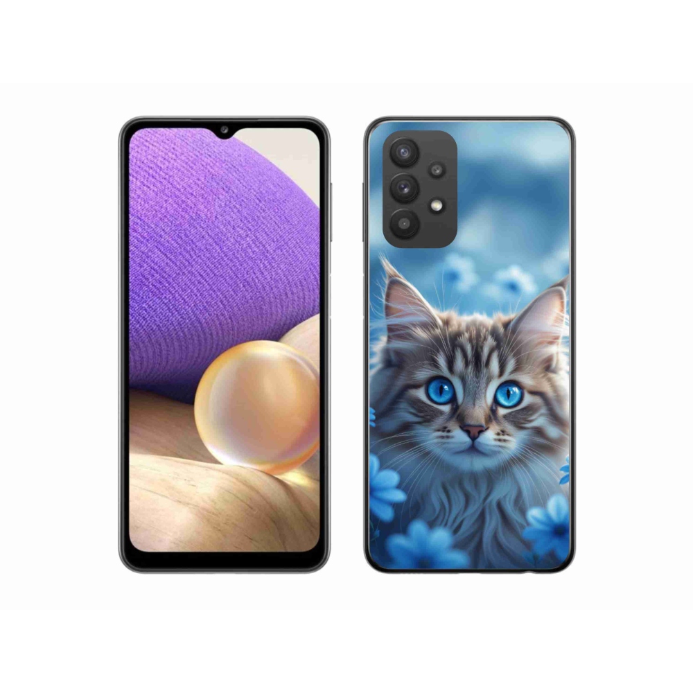 Gelový kryt mmCase na Samsung Galaxy A32 5G - koťátko v modrých květech
