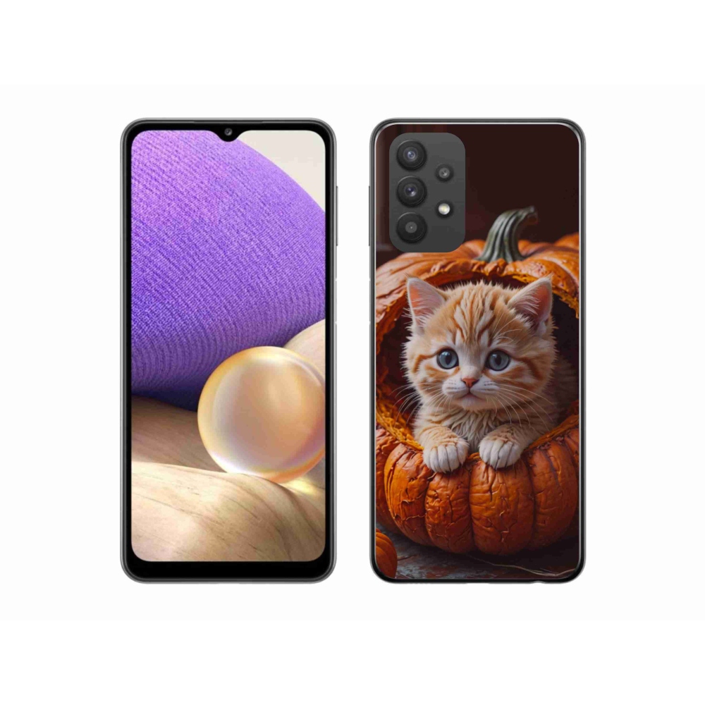 Gelový kryt mmCase na Samsung Galaxy A32 5G - kotě a dýně 2