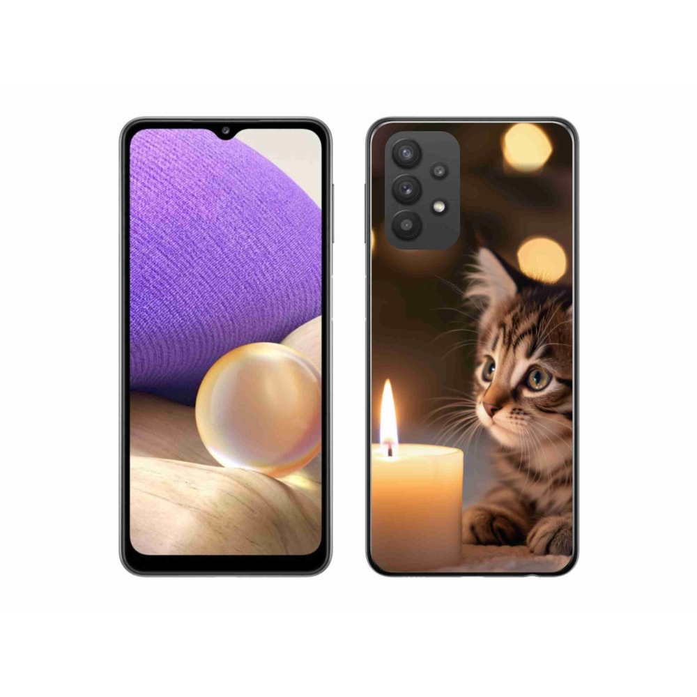 Gelový kryt mmCase na Samsung Galaxy A32 5G - kotě a svíčka
