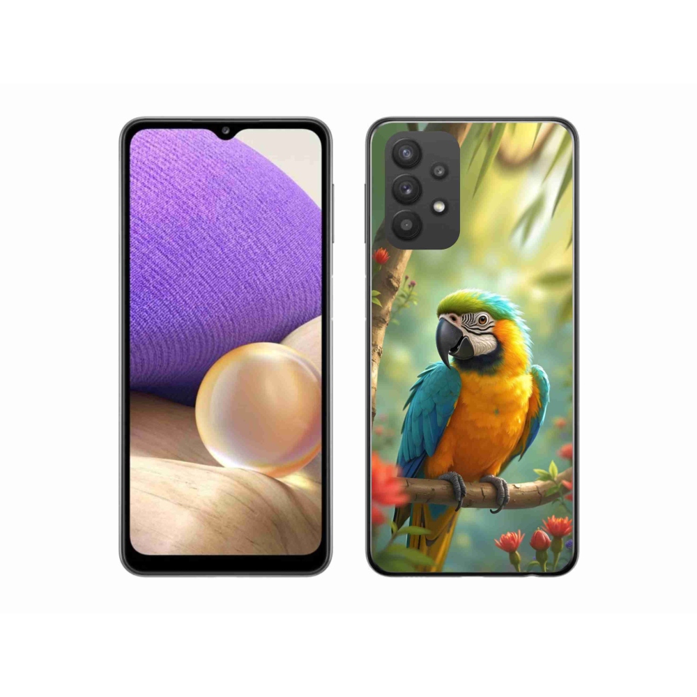 Gelový kryt mmCase na Samsung Galaxy A32 5G - papoušek ara modrožlutá
