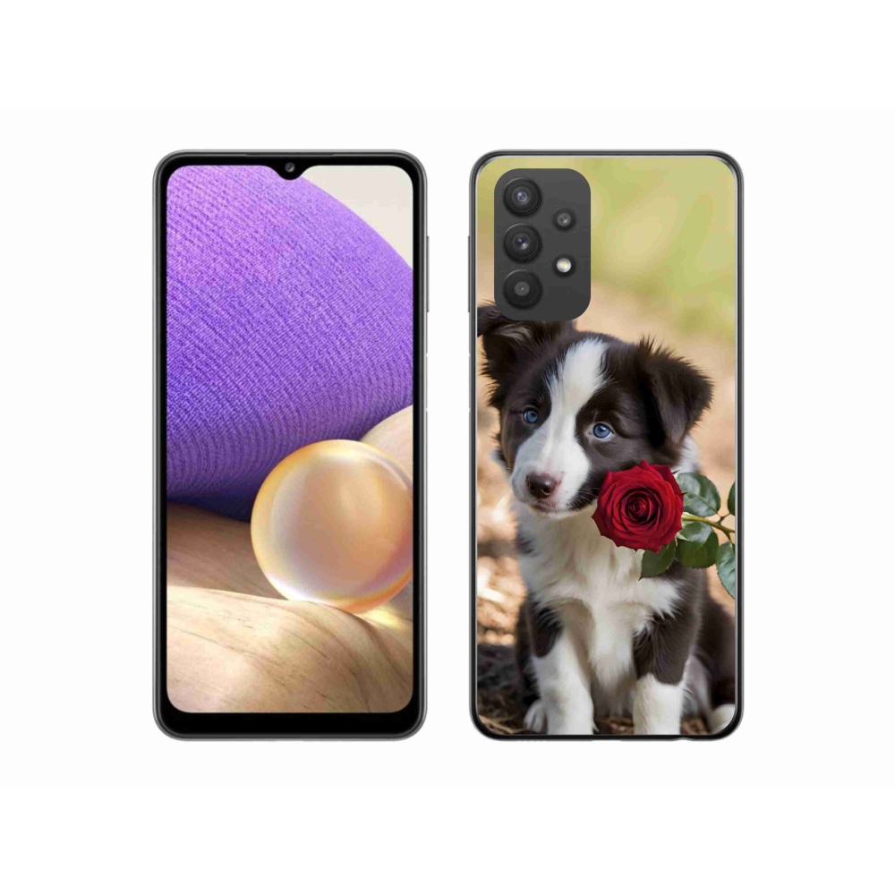 Gelový kryt mmCase na Samsung Galaxy A32 5G - roztomilá border kolie s růží