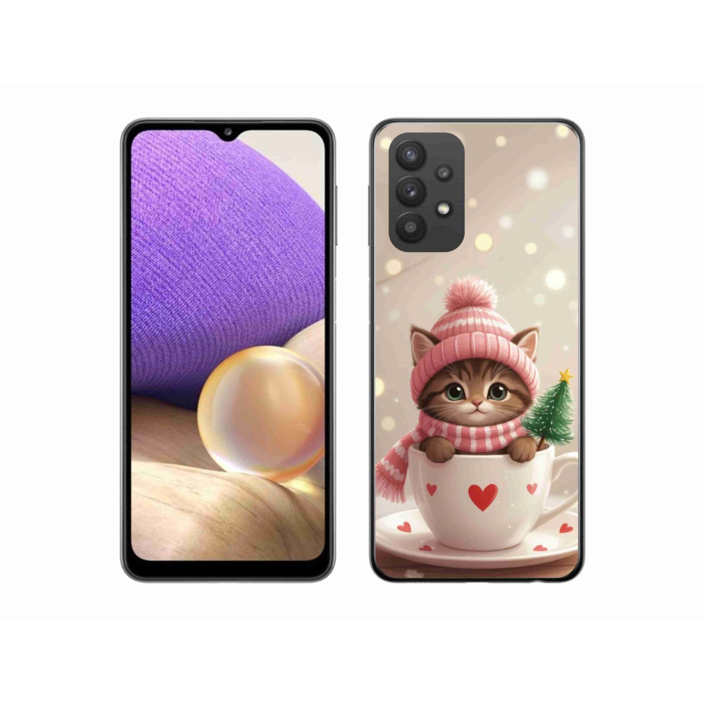 Gelový kryt mmCase na Samsung Galaxy A32 5G - vánoční kotě v hrnku