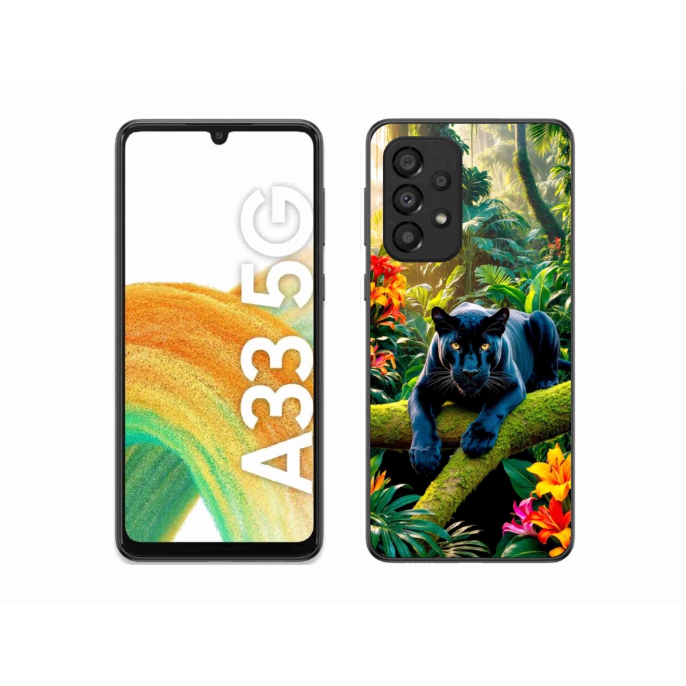 Gelový kryt mmCase na Samsung Galaxy A33 - černý panter v džungli