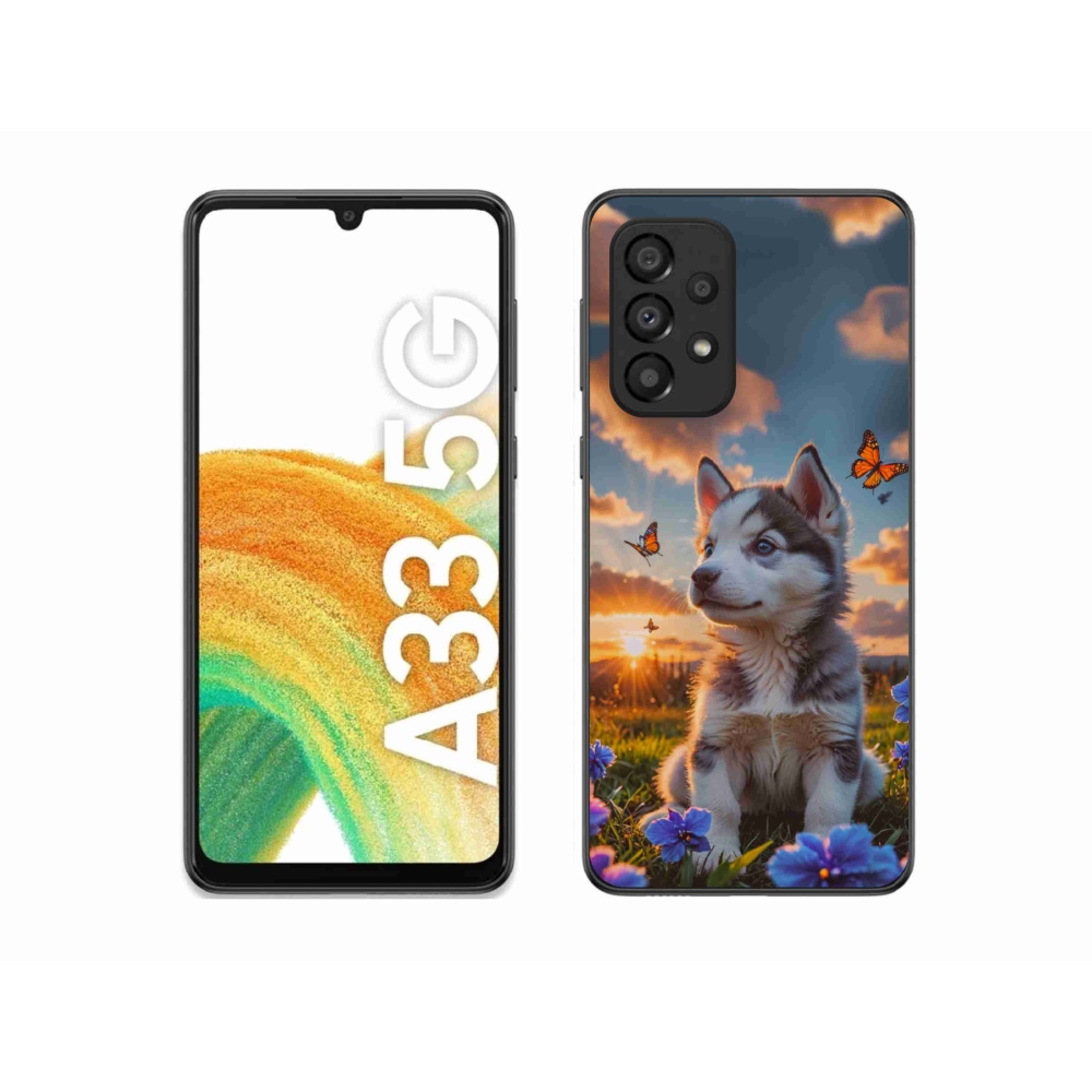 Gelový kryt mmCase na Samsung Galaxy A33 - husky při západu slunce