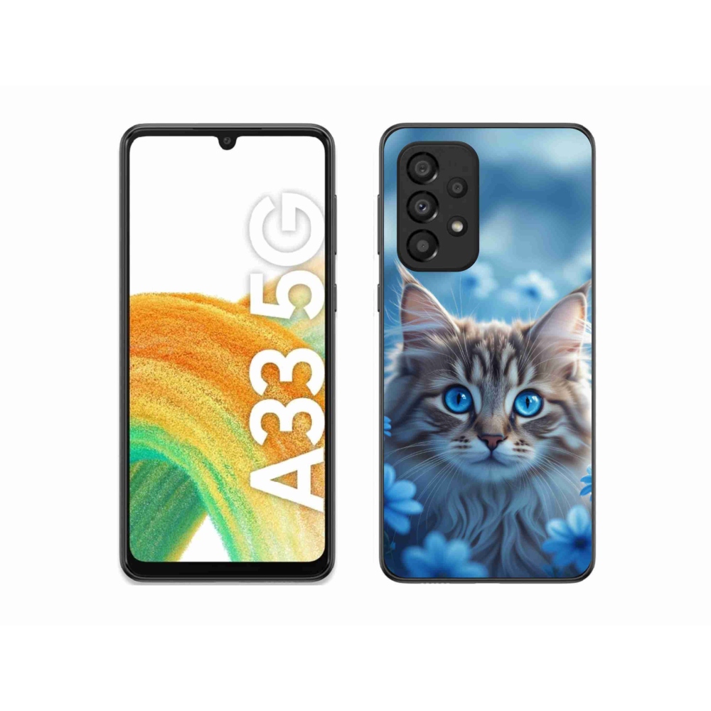 Gelový kryt mmCase na Samsung Galaxy A33 - koťátko v modrých květech