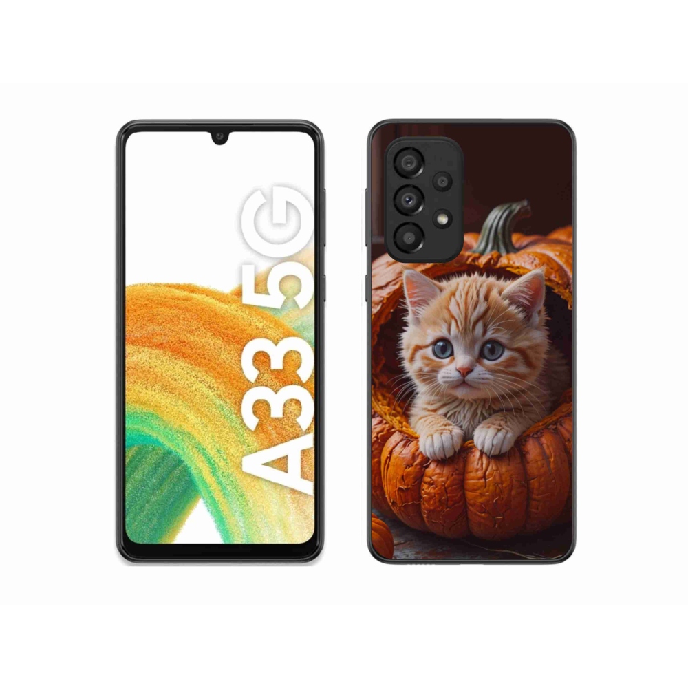 Gelový kryt mmCase na Samsung Galaxy A33 - kotě a dýně 2