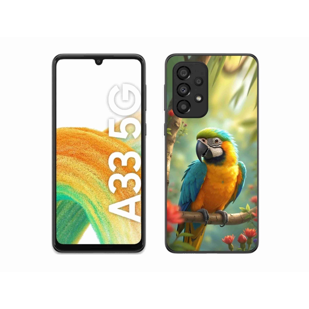 Gelový kryt mmCase na Samsung Galaxy A33 - papoušek ara modrožlutá