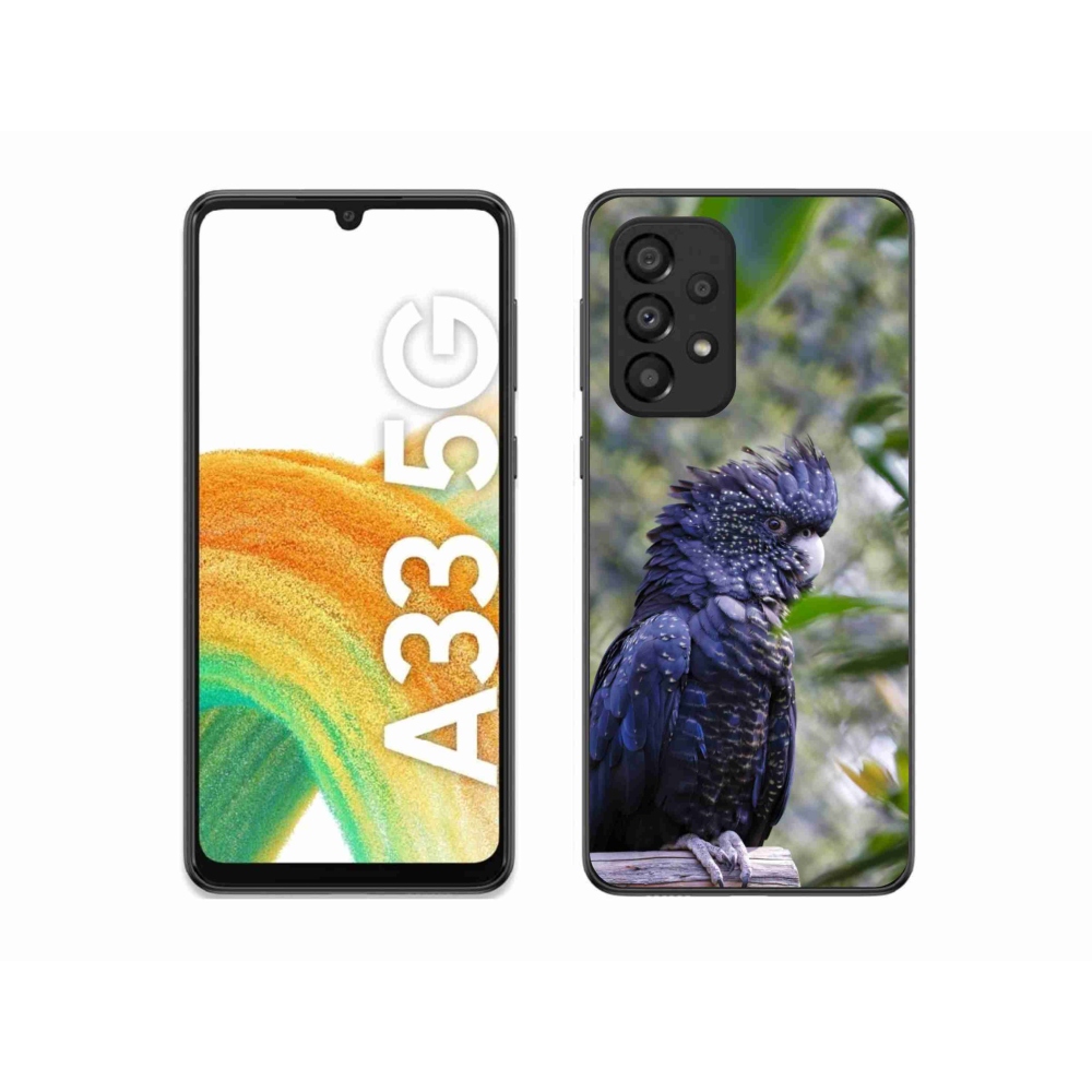 Gelový kryt mmCase na Samsung Galaxy A33 - papoušek kakadu černý