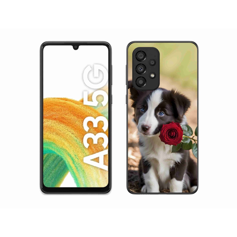 Gelový kryt mmCase na Samsung Galaxy A33 - roztomilá border kolie s růží
