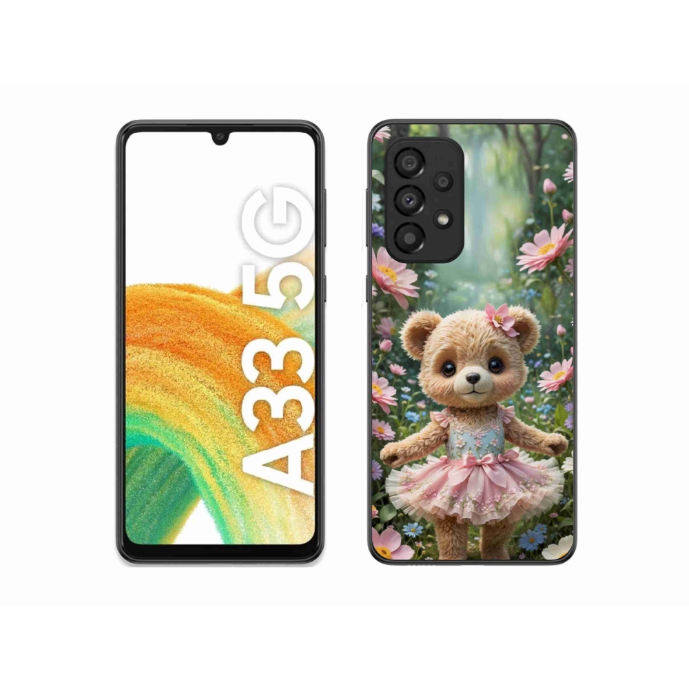 Gelový kryt mmCase na Samsung Galaxy A33 - roztomilý medvídek v květinách