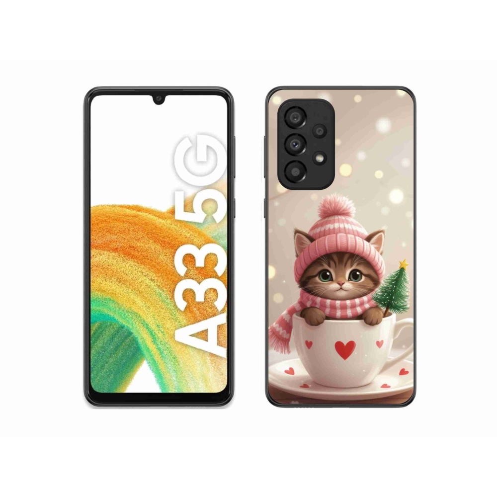 Gelový kryt mmCase na Samsung Galaxy A33 - vánoční kotě v hrnku