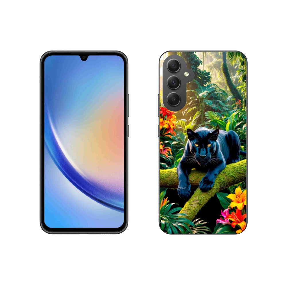 Gelový kryt mmCase na Samsung Galaxy A34 5G - černý panter v džungli