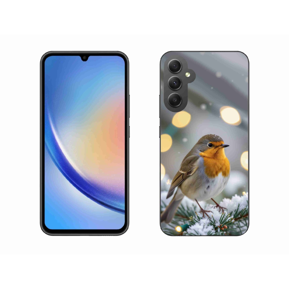 Gelový kryt mmCase na Samsung Galaxy A34 5G - červenka v zimě