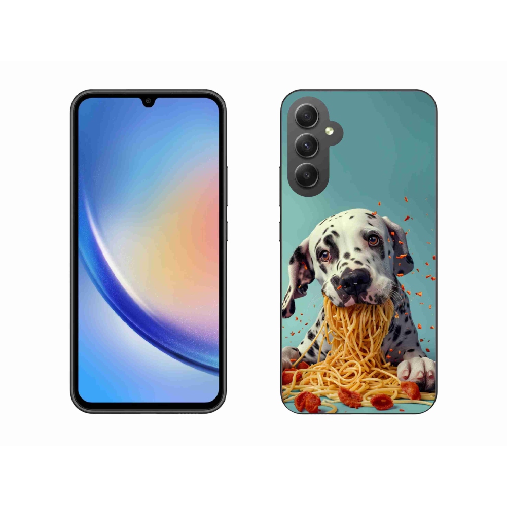 Gelový kryt mmCase na Samsung Galaxy A34 5G - dalmatin a špagety