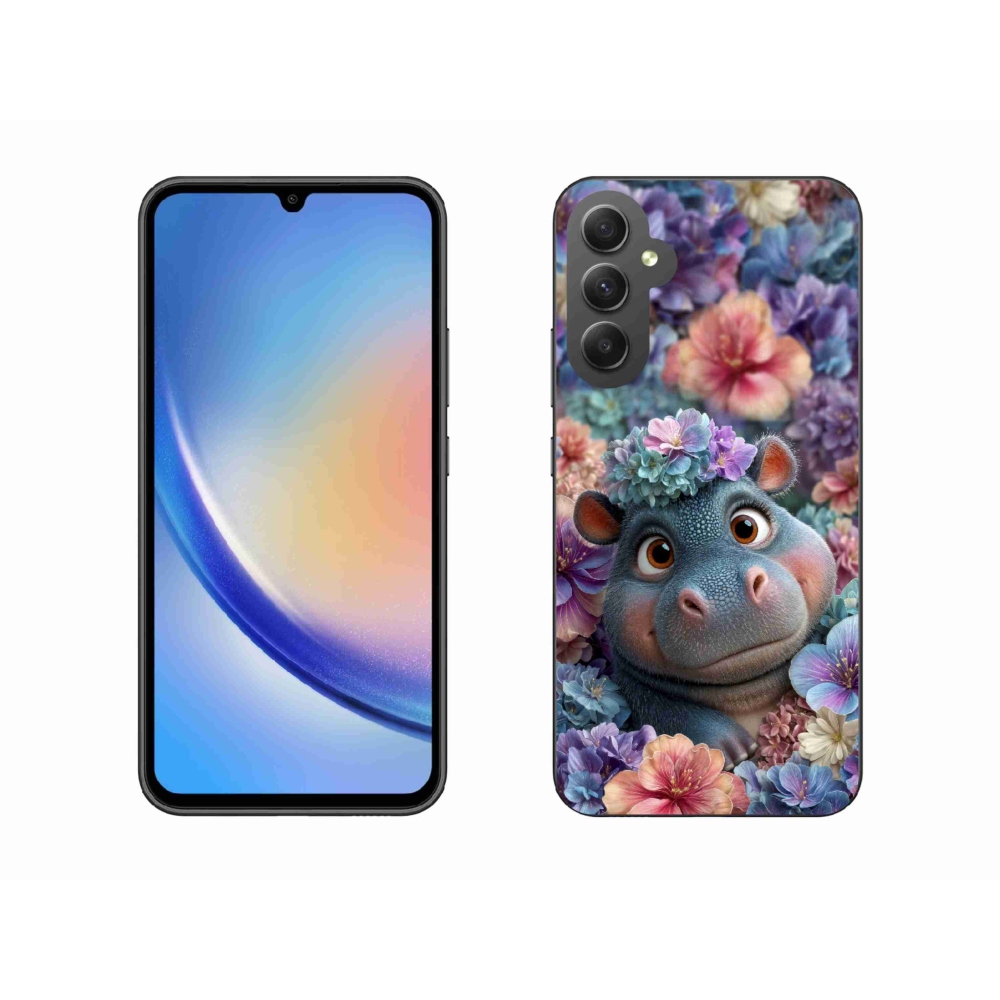 Gelový kryt mmCase na Samsung Galaxy A34 5G - hrošík v květinách