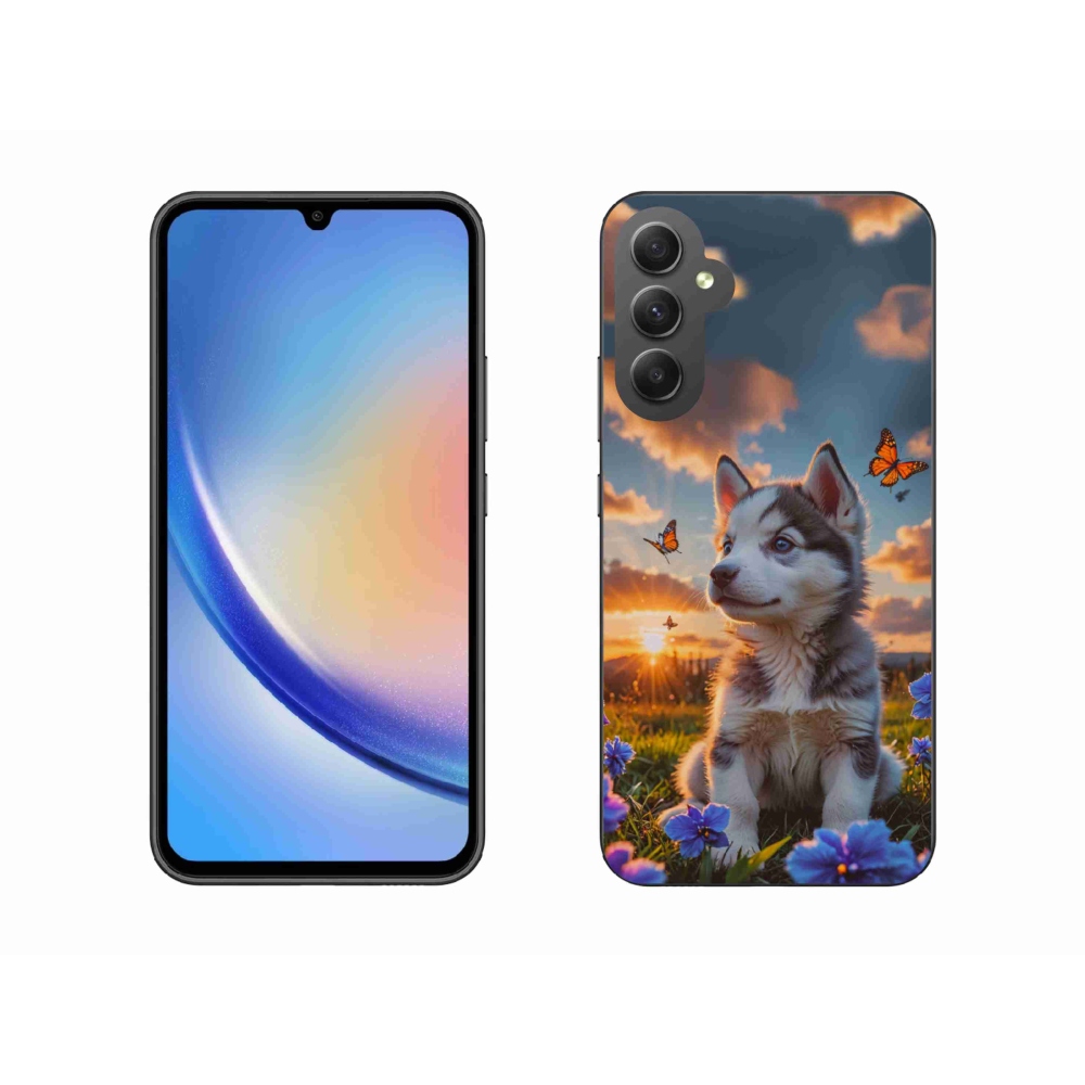 Gelový kryt mmCase na Samsung Galaxy A34 5G - husky při západu slunce