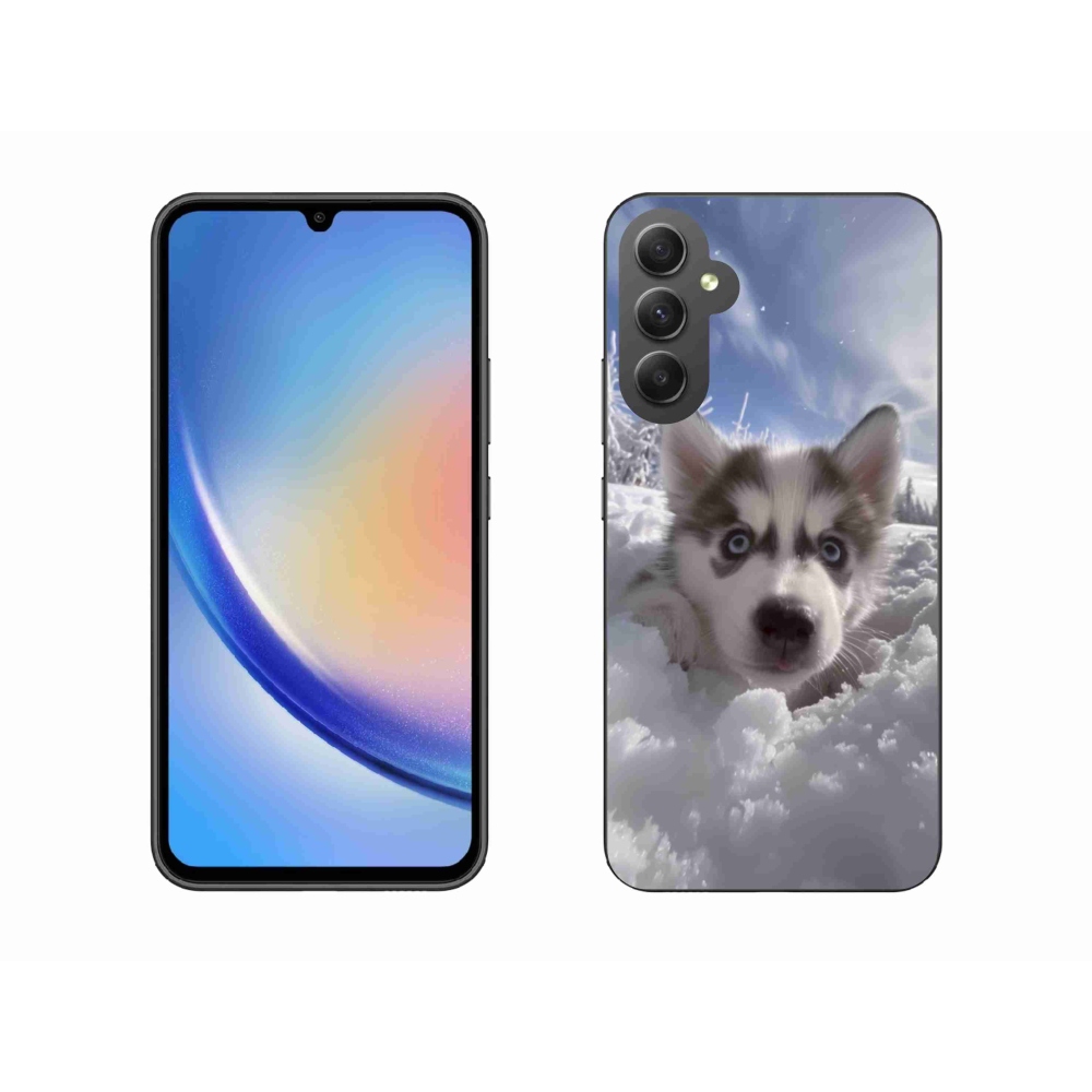 Gelový kryt mmCase na Samsung Galaxy A34 5G - husky ve sněhu