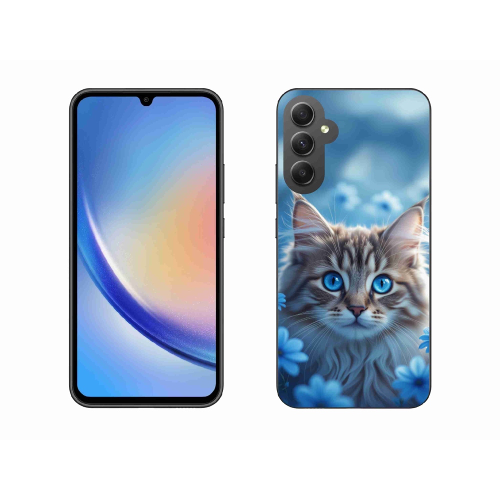 Gelový kryt mmCase na Samsung Galaxy A34 5G - koťátko v modrých květech