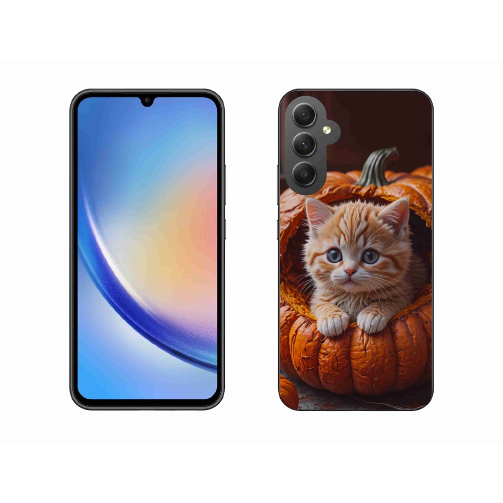 Gelový kryt mmCase na Samsung Galaxy A34 5G - kotě a dýně 2