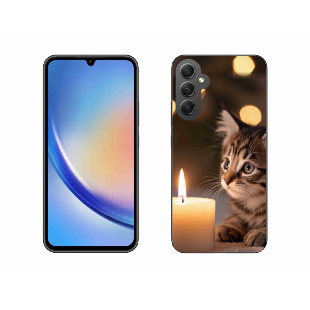 Gelový kryt mmCase na Samsung Galaxy A34 5G - kotě a svíčka