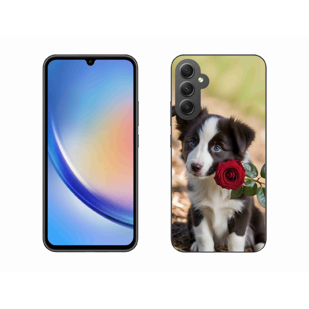 Gelový kryt mmCase na Samsung Galaxy A34 5G - roztomilá border kolie s růží