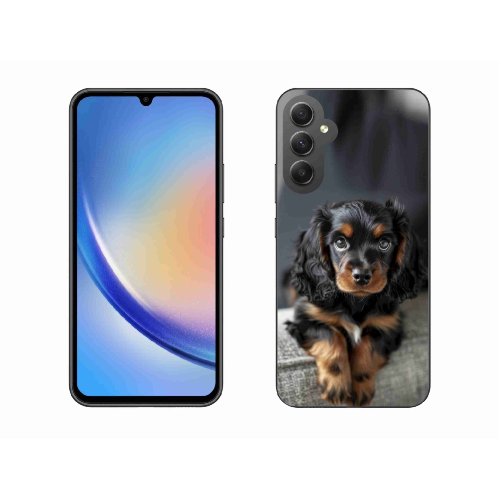 Gelový kryt mmCase na Samsung Galaxy A34 5G - roztomilý dlouhosrstý jezevčík
