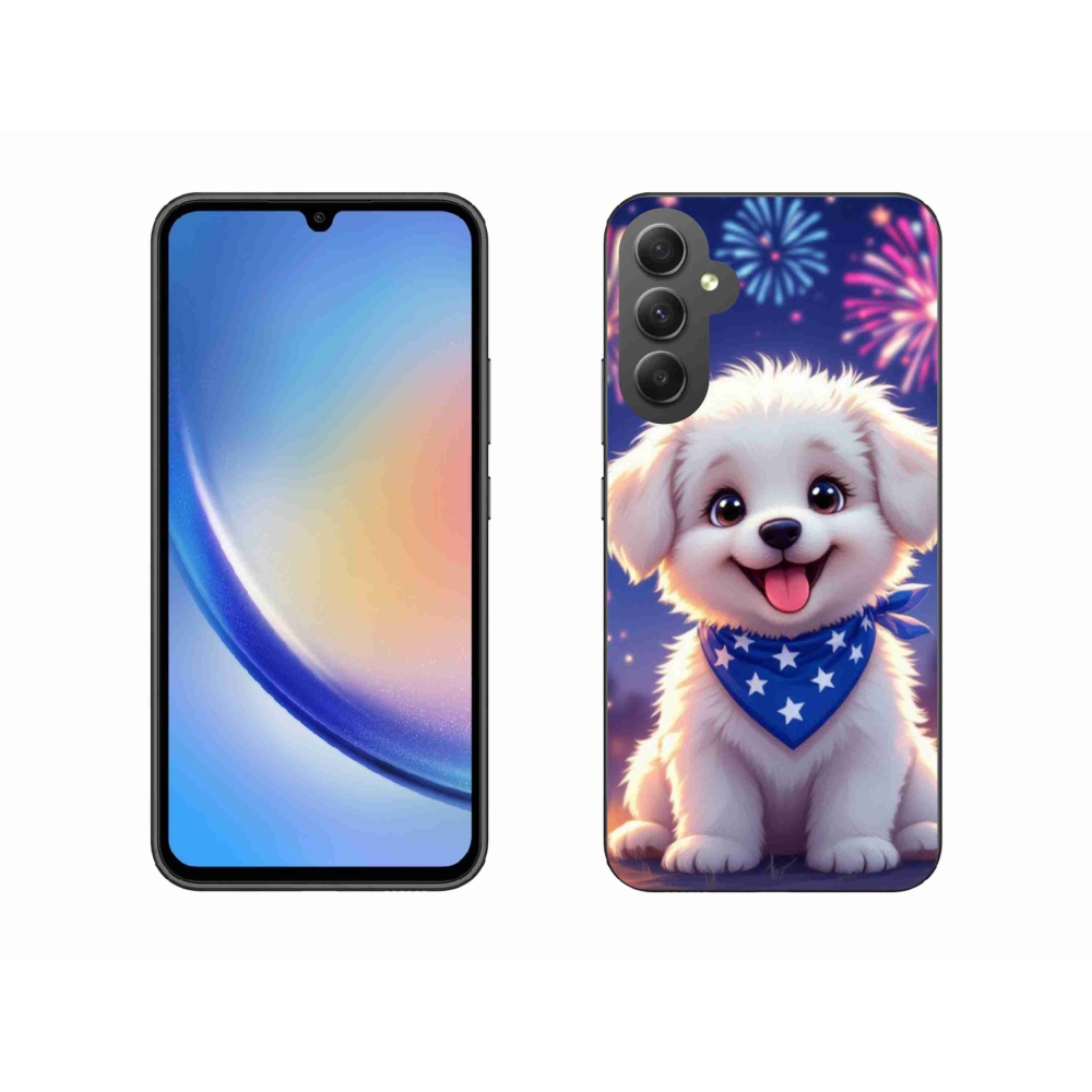Gelový kryt mmCase na Samsung Galaxy A34 5G - slavnostní štěně