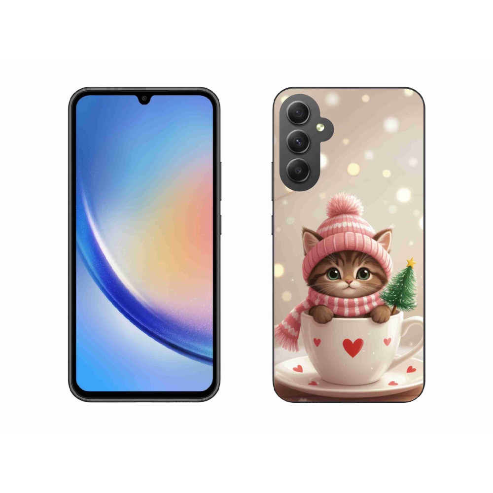 Gelový kryt mmCase na Samsung Galaxy A34 5G - vánoční kotě v hrnku
