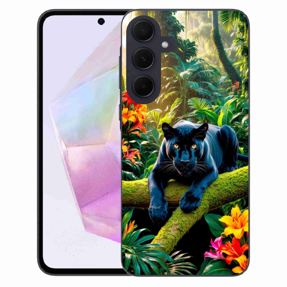 Gelový kryt mmCase na Samsung Galaxy A35 5G - černý panter v džungli