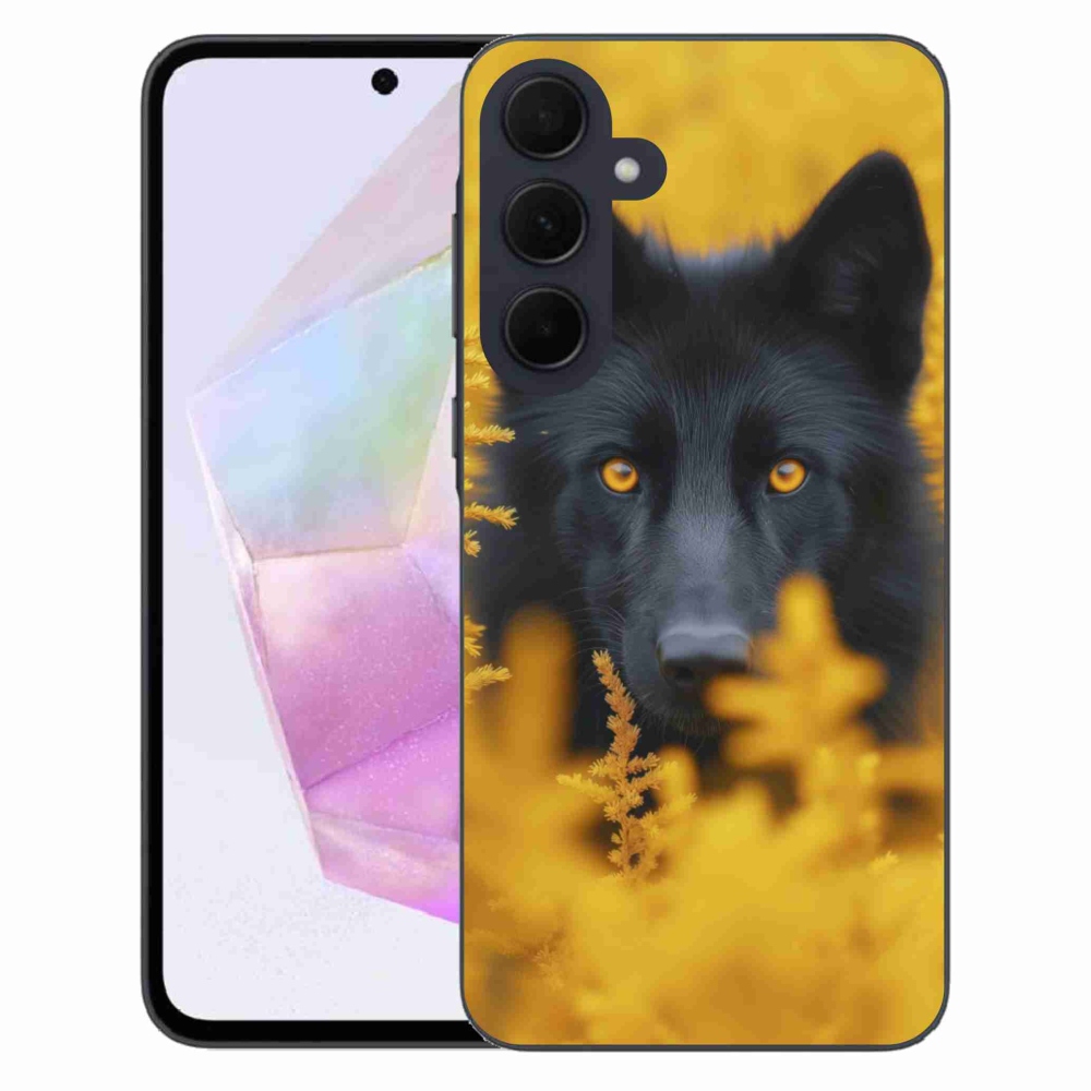 Gelový kryt mmCase na Samsung Galaxy A35 5G - černý vlk 2