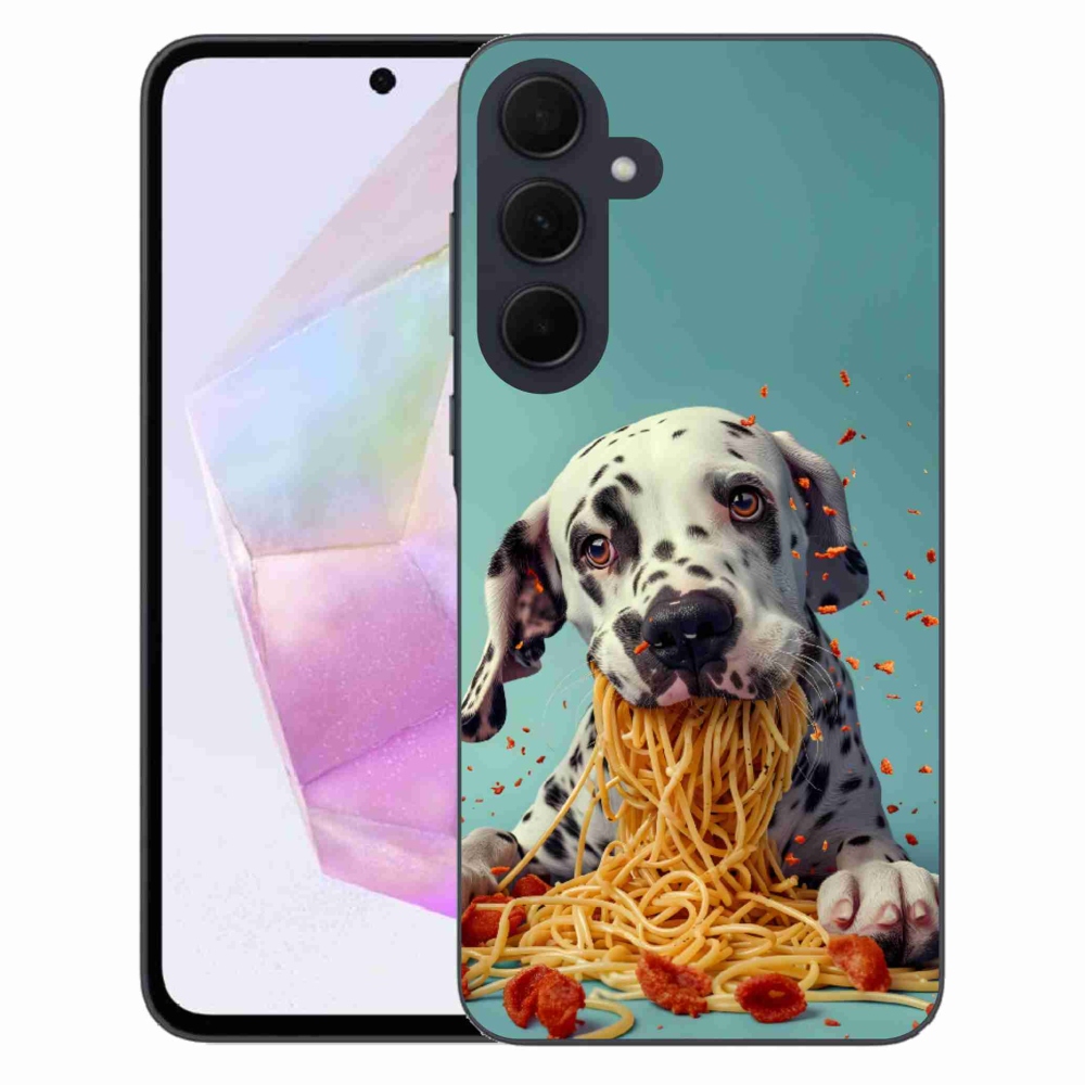 Gelový kryt mmCase na Samsung Galaxy A35 5G - dalmatin a špagety