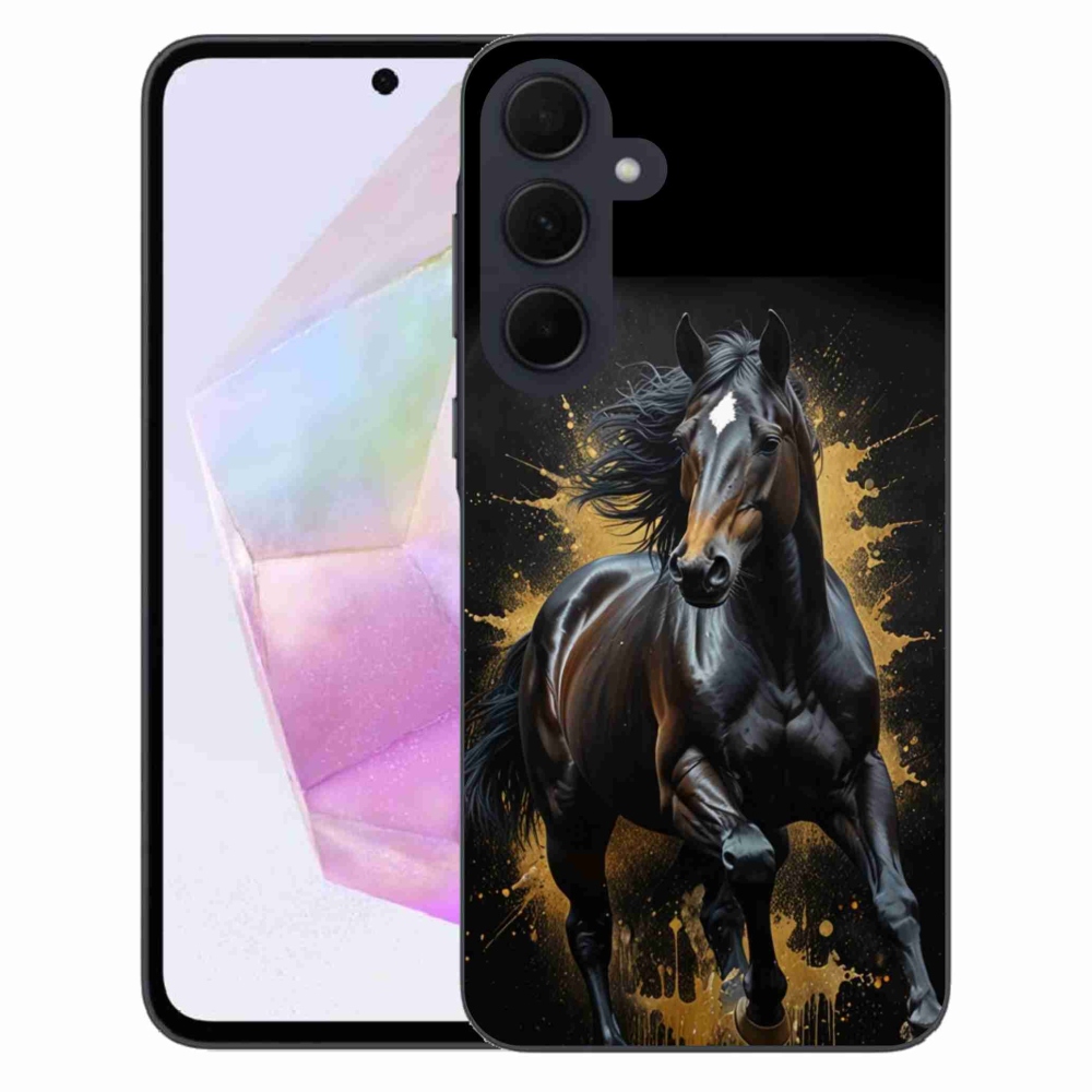 Gelový kryt mmCase na Samsung Galaxy A35 5G - elegantní černý hřebec