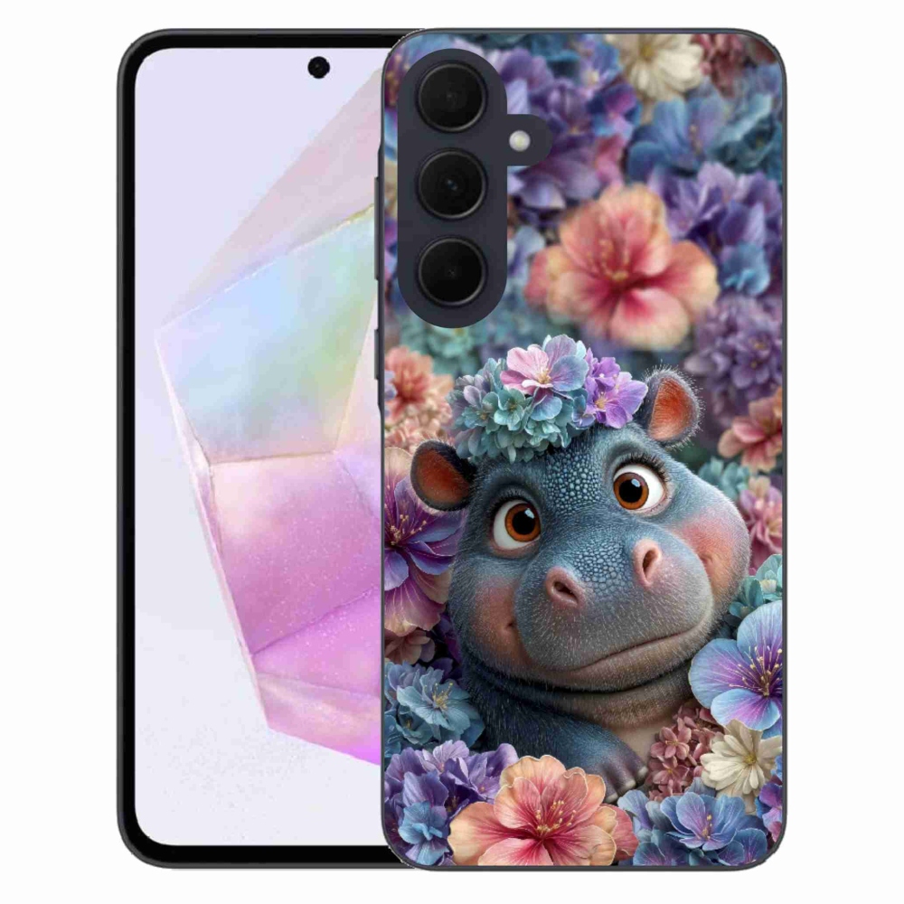 Gelový kryt mmCase na Samsung Galaxy A35 5G - hrošík v květinách