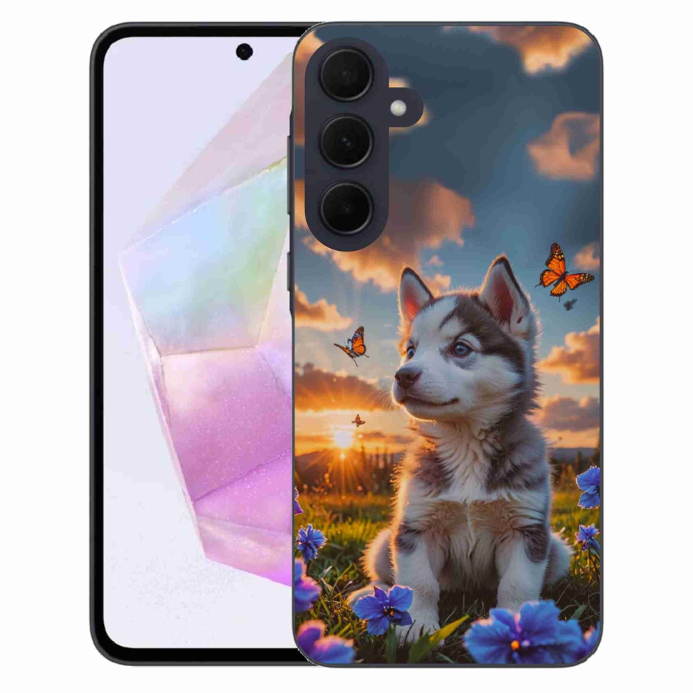 Gelový kryt mmCase na Samsung Galaxy A35 5G - husky při západu slunce