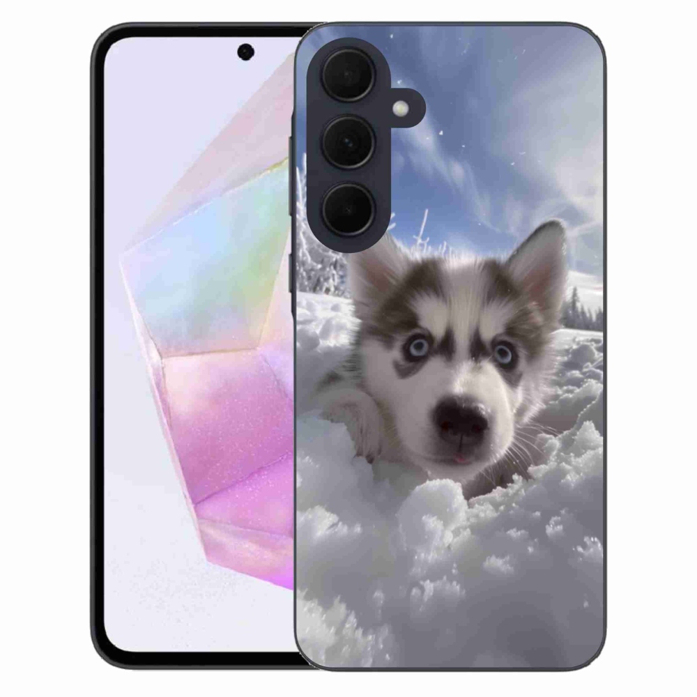 Gelový kryt mmCase na Samsung Galaxy A35 5G - husky ve sněhu