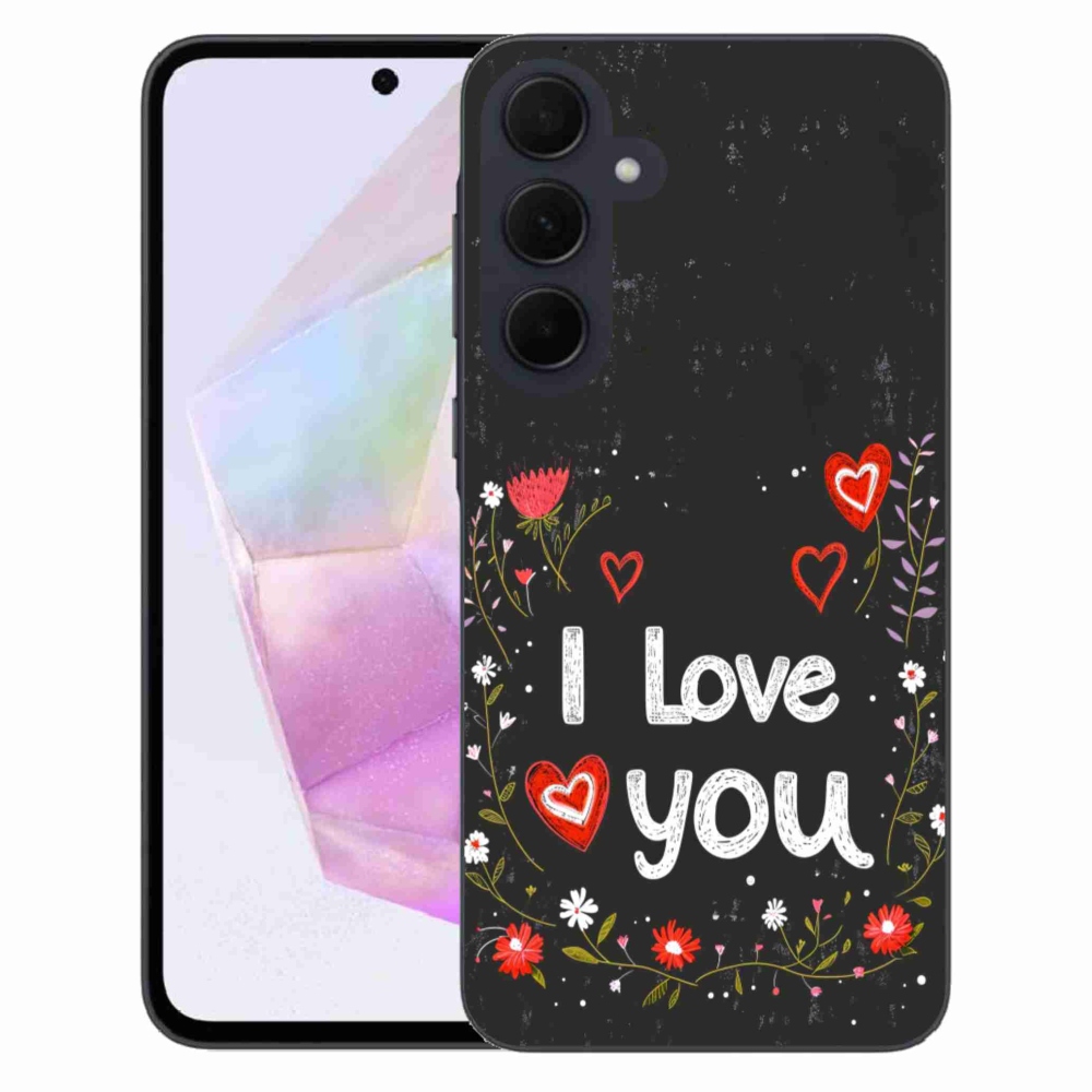 Gelový kryt mmCase na Samsung Galaxy A35 5G - I love you černé pozadí