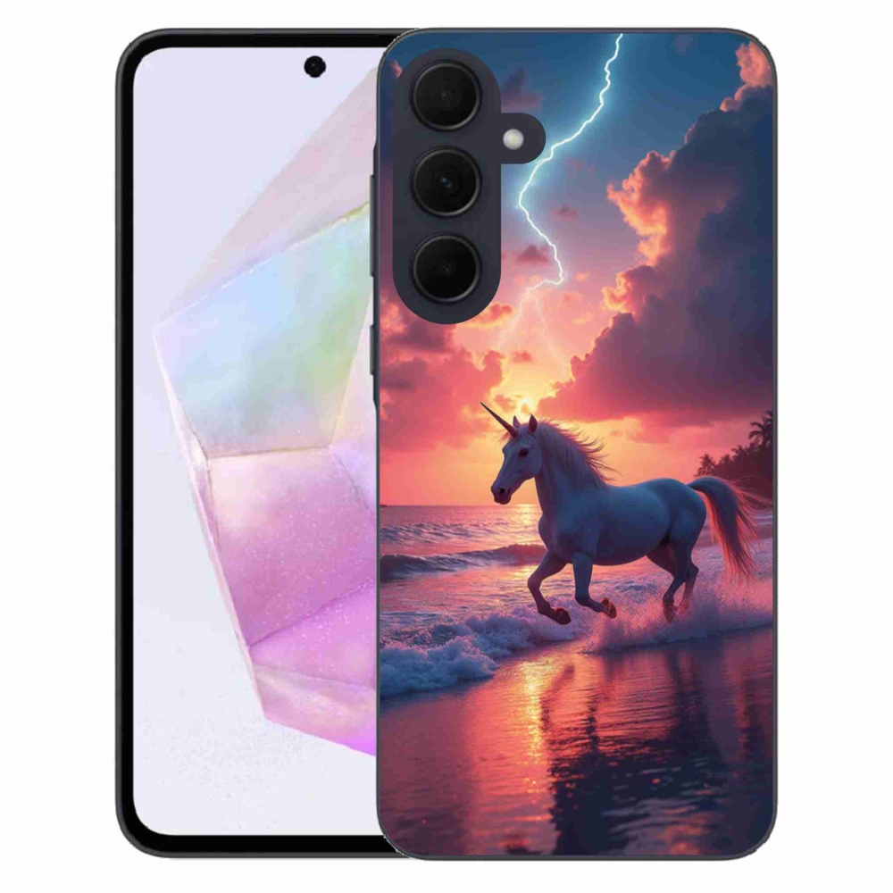 Gelový kryt mmCase na Samsung Galaxy A35 5G - jednorožec na pláži