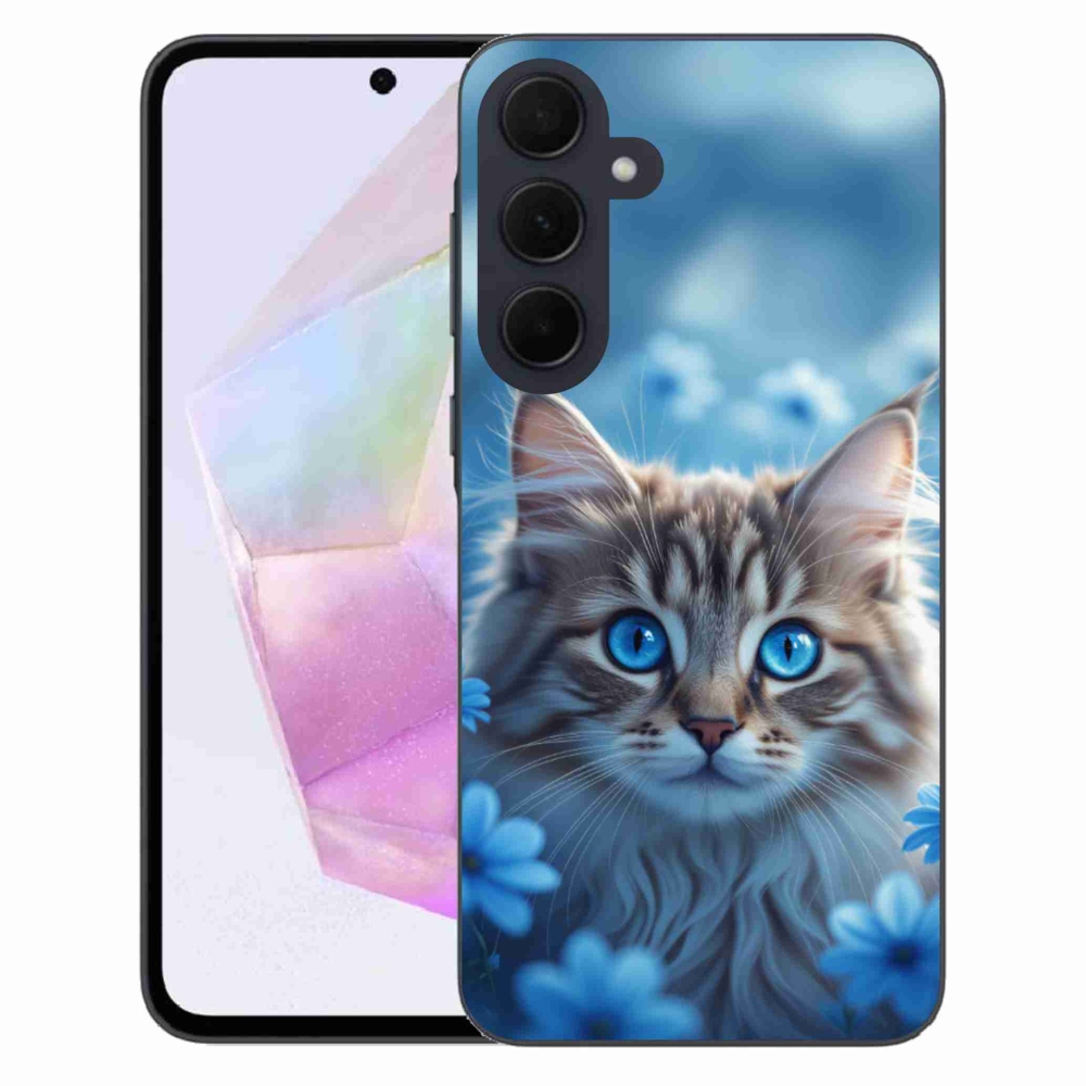 Gelový kryt mmCase na Samsung Galaxy A35 5G - koťátko v modrých květech