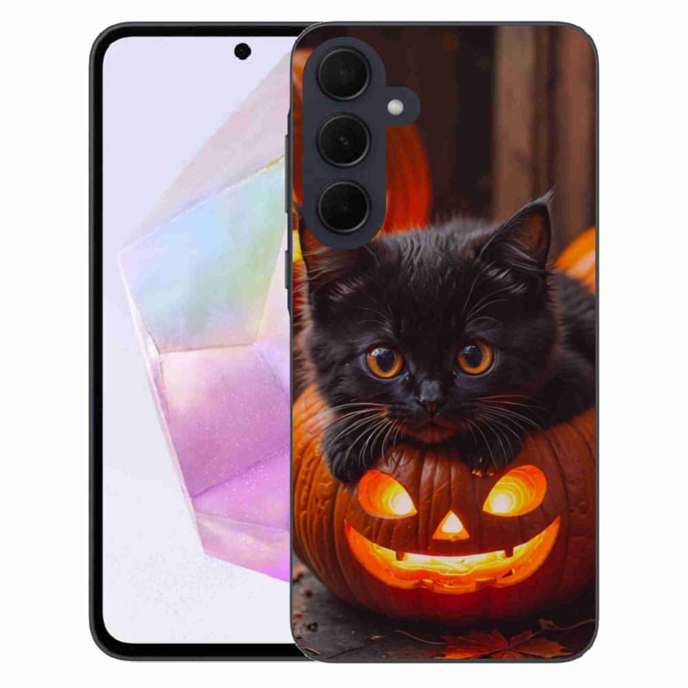 Gelový kryt mmCase na Samsung Galaxy A35 5G - kotě a dýně