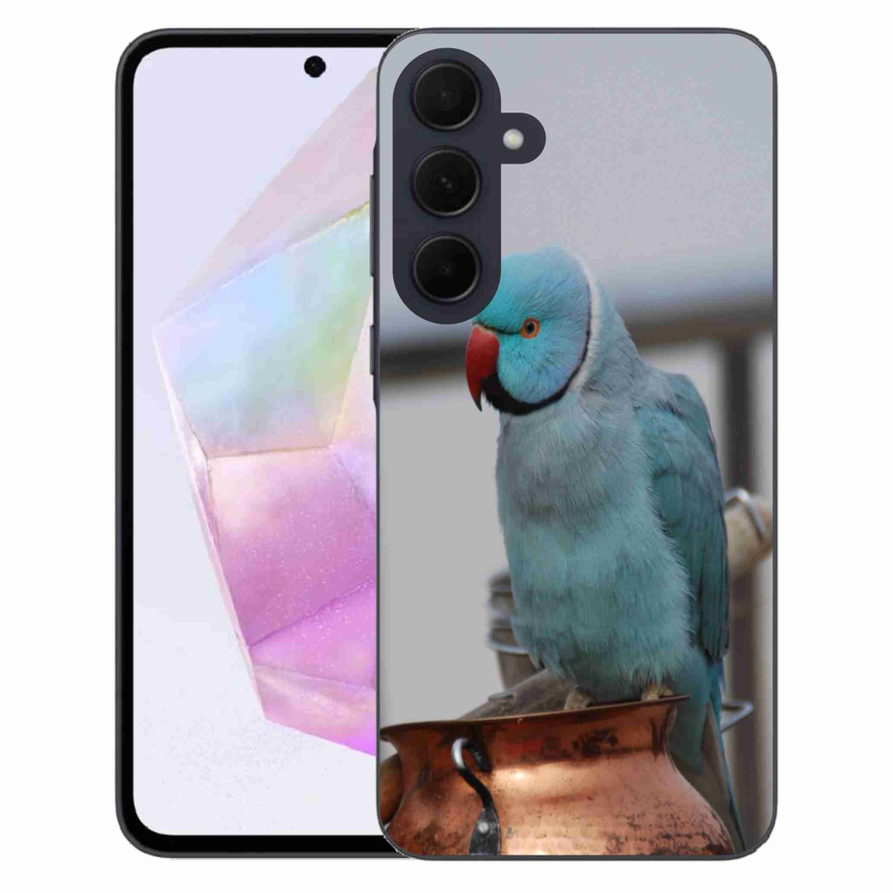 Gelový kryt mmCase na Samsung Galaxy A35 5G - papoušek alexandr modrý