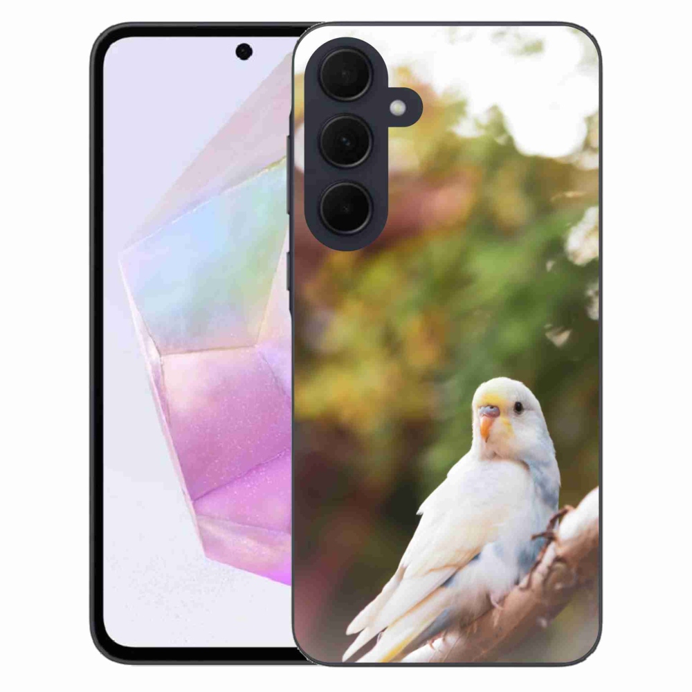 Gelový kryt mmCase na Samsung Galaxy A35 5G - papoušek andulka bílá