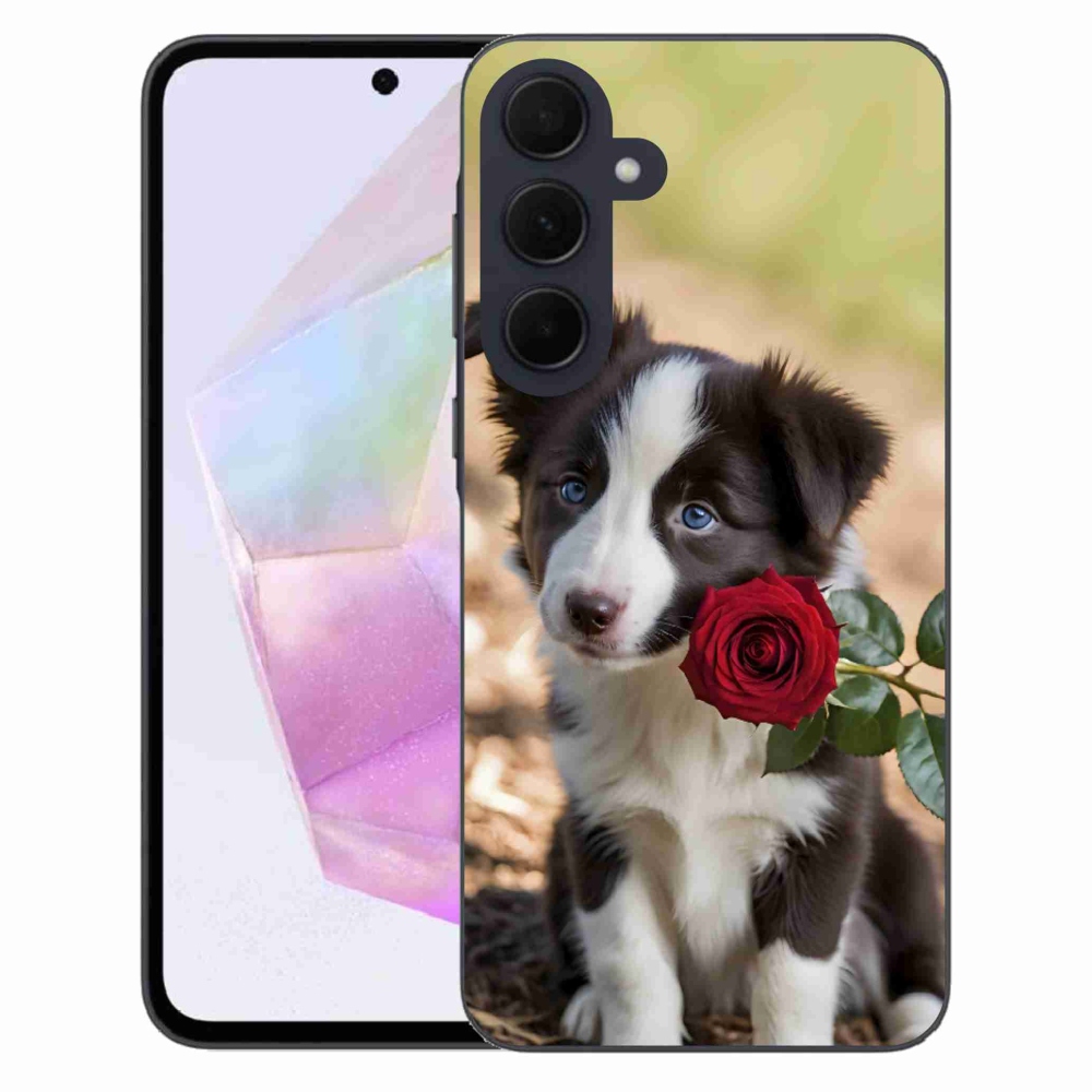 Gelový kryt mmCase na Samsung Galaxy A35 5G - roztomilá border kolie s růží