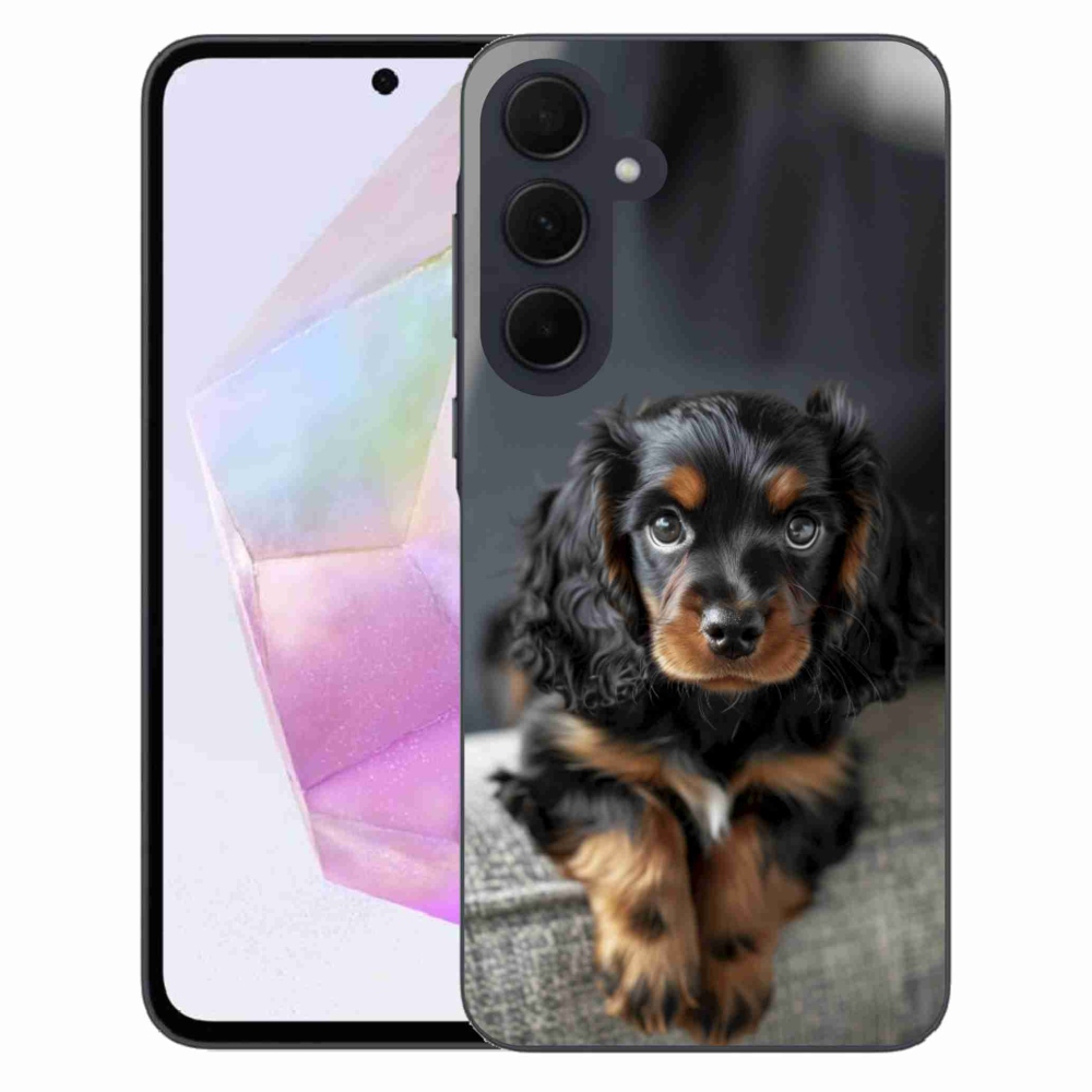 Gelový kryt mmCase na Samsung Galaxy A35 5G - roztomilý dlouhosrstý jezevčík
