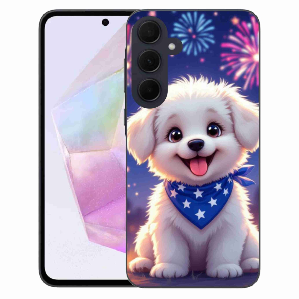 Gelový kryt mmCase na Samsung Galaxy A35 5G - slavnostní štěně