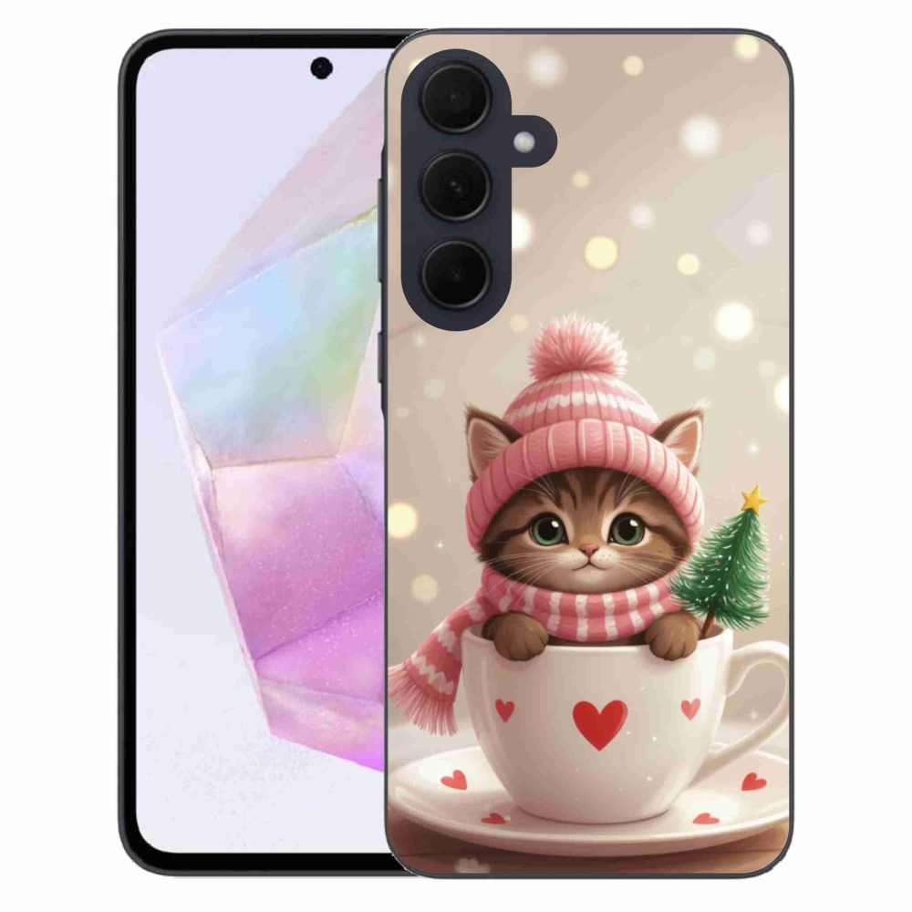 Gelový kryt mmCase na Samsung Galaxy A35 5G - vánoční kotě v hrnku
